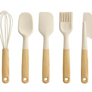 Mainstays Cream and Bamboo Kitchen Utensil Set